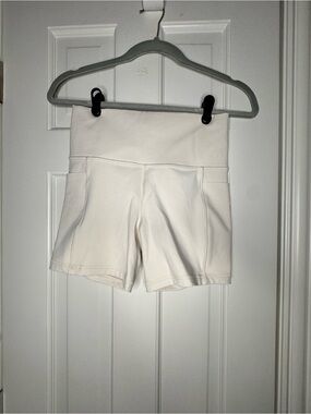 Athleta High-Waist White Athletic Bike Shorts